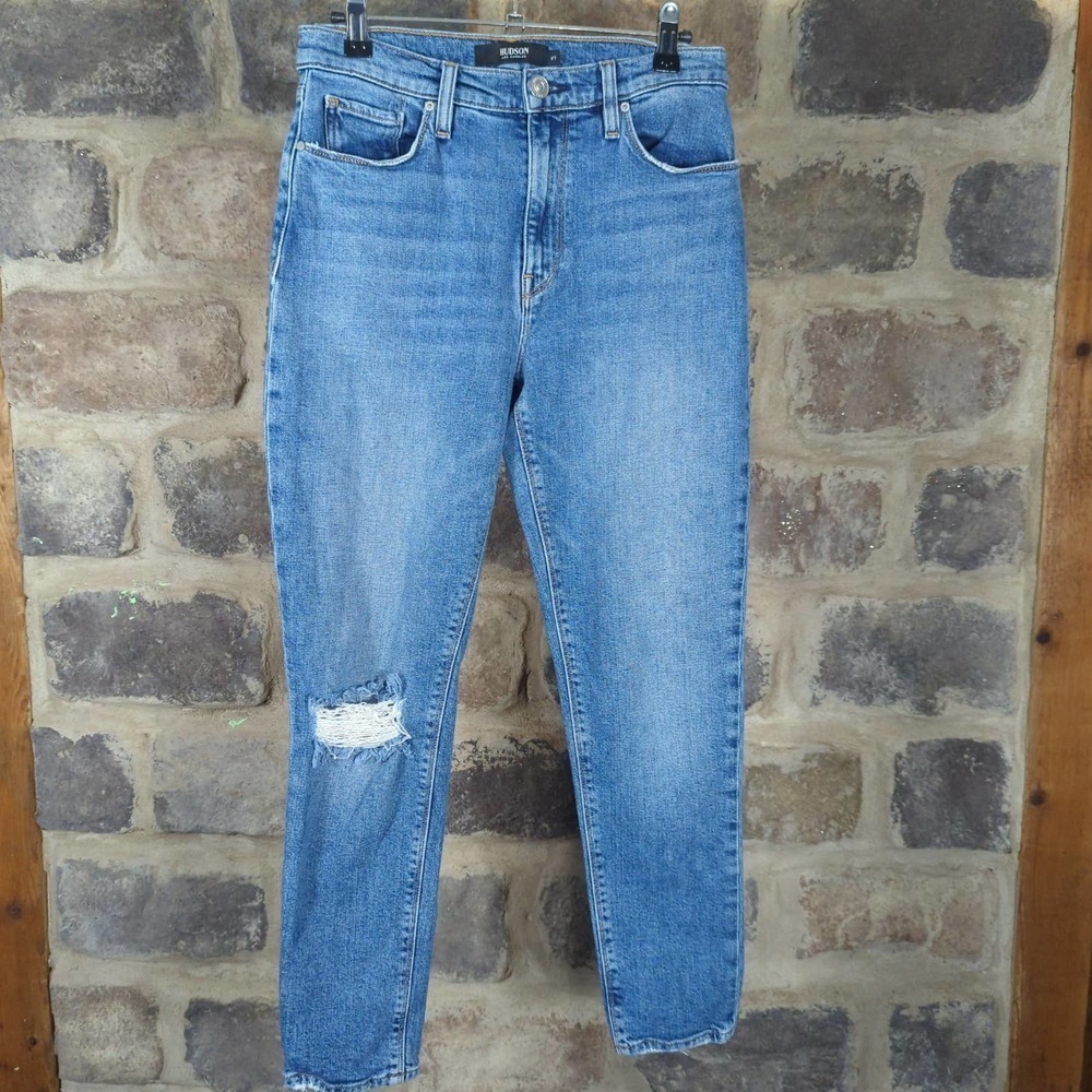HUDSON Bettie High Rise Taper Jeans In Medium 90s Wash Distressed Hem size 27‎